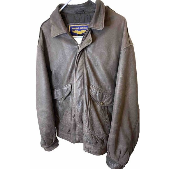 Airborne Leathers Brown  bomber jacket LT Double pockets Adjustable snap Sleeves - Picture 1 of 5